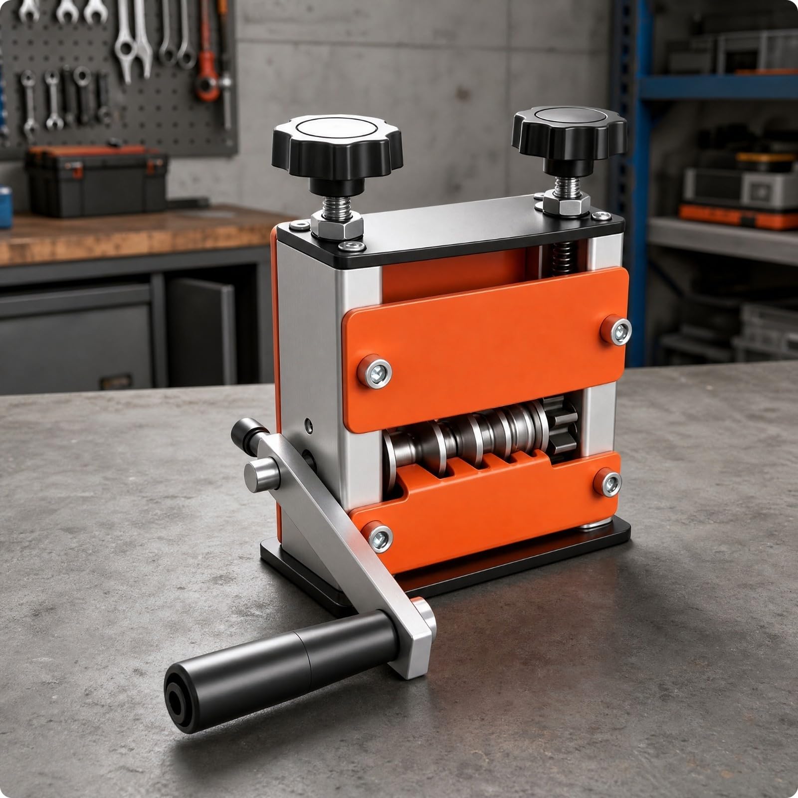 harayaa Máquina Peladora Cables Semiautomática con Base Metálica para Banco Trabajo con Rodillos Alimentación y Lateral para Eliminar, Amarillo