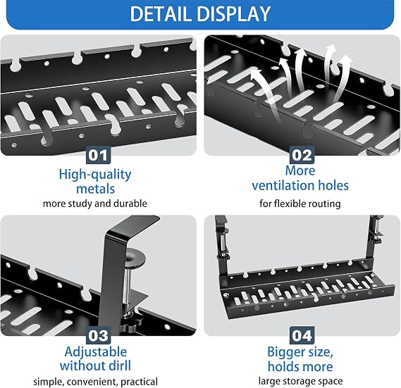Retractable Under Desk Cable Management Tray No Drill, 43–76 cm Adjustable