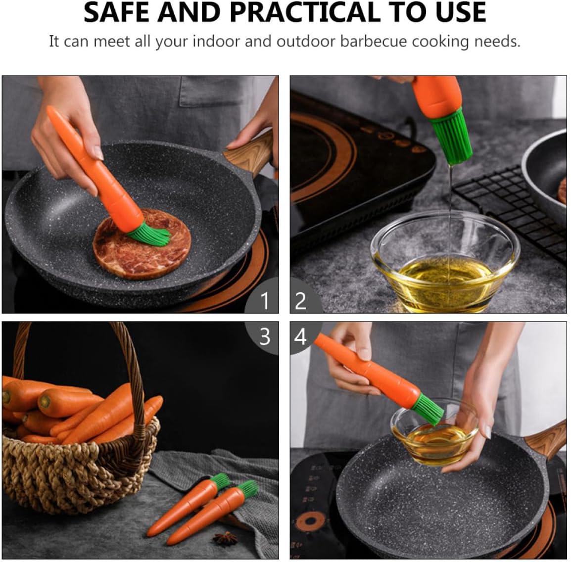 Silicone Basting Brush Orange Carrot Design for Baking and Grilling | PP Handle, Heat Resistant, Nonstick Surface, Easy to Clean and Hold, for Cooking Sauces and Pastry