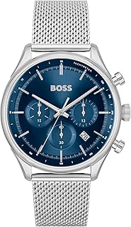 ساعة كرونوغراف كوارتز للرجال من مجموعة جريجور بسوار الجلد أو الستانلس ستيل بوس بلون أزرق