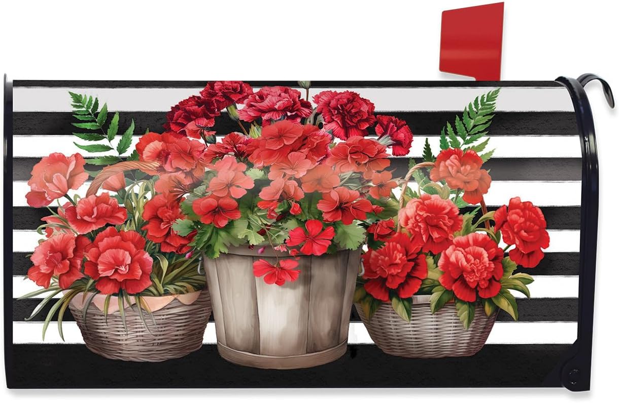 Briarwood Lane Striped Geraniums Mailbox Cover