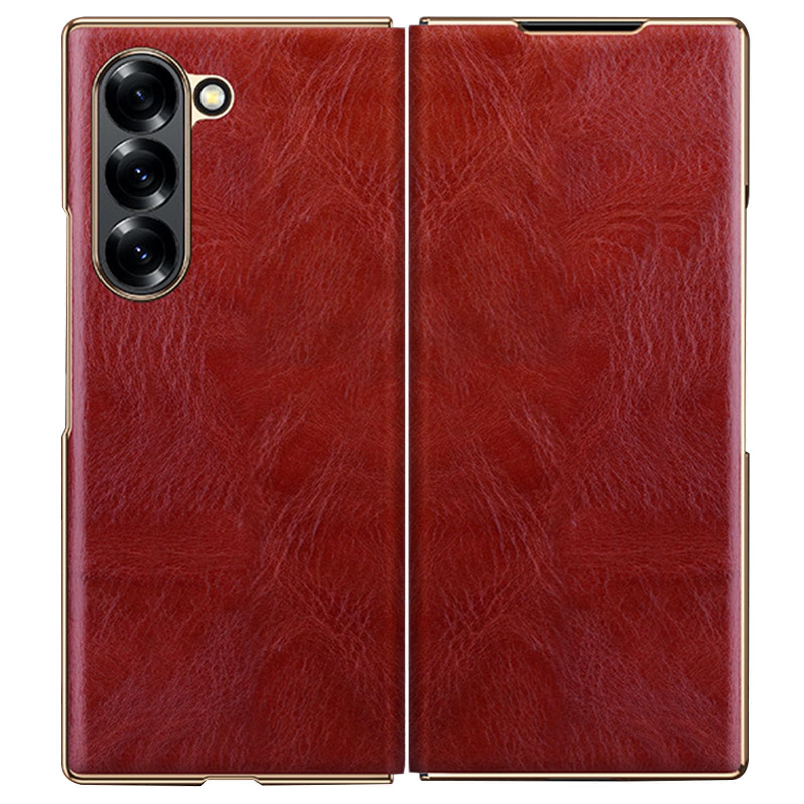 Ribalta Custodia Per Samsung Galaxy Z Fold 8 Ultra, Pelle Vera Placcata | Motivo Cera Olio Affari Cover Protezione Completa Fotocamera Guscio Anti-Impronte,Rosso,Fold 8 Ultra