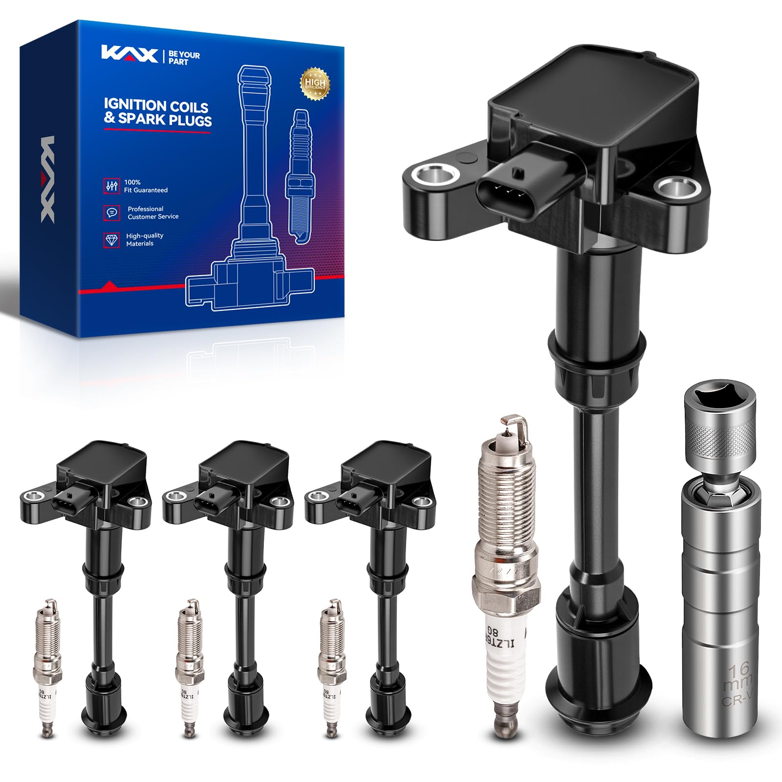 KAX 4 Ignition Coils &amp; 4 Spark Plugs Set for Ford Escape 2013-2016 1.6T