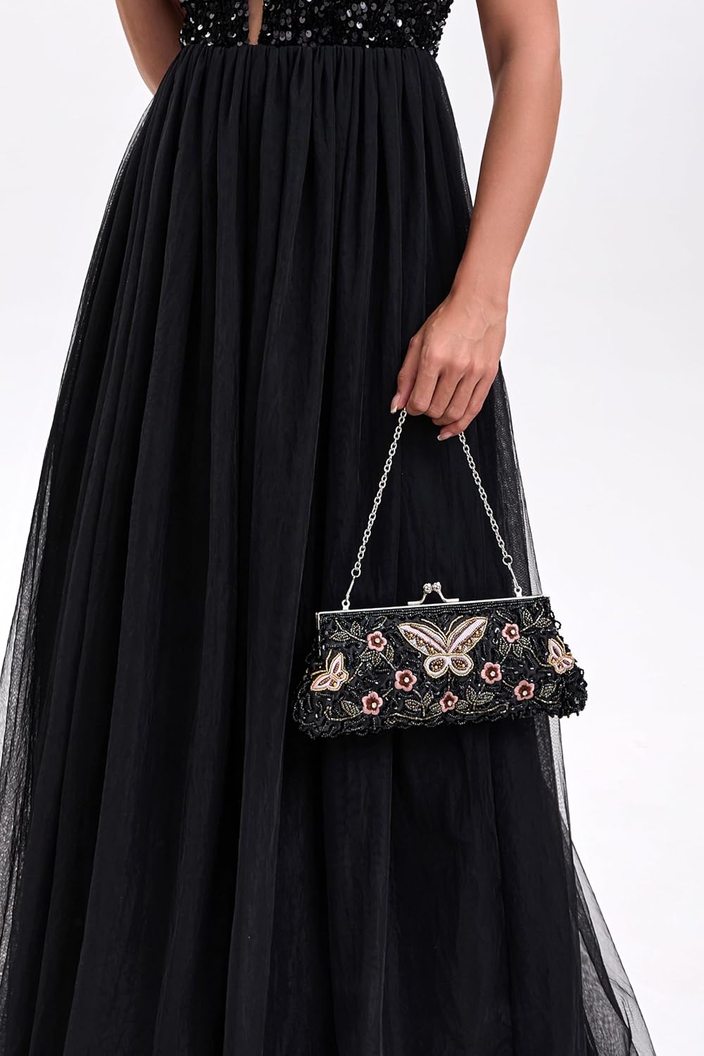 Vintage Butterfly Floral Beaded Evening Bag Elegan Handbag for Women for Brides, Proms, Parties, and Formal - Image 2
