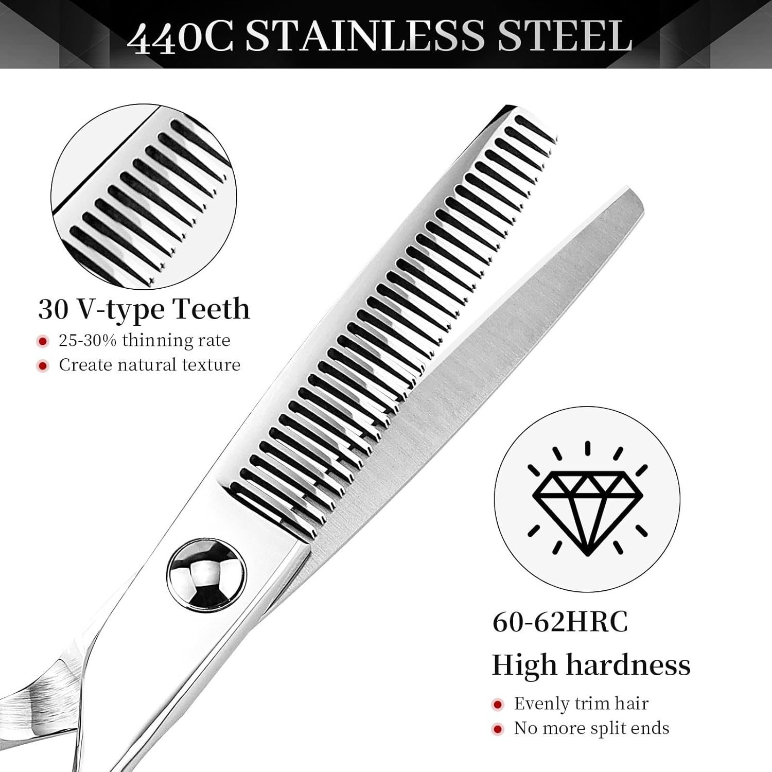 Hair Cutting Shears 6.0 Inch Silver Hairdressing Scissors Cutting and Thinning Shears Bangs Scissors Set