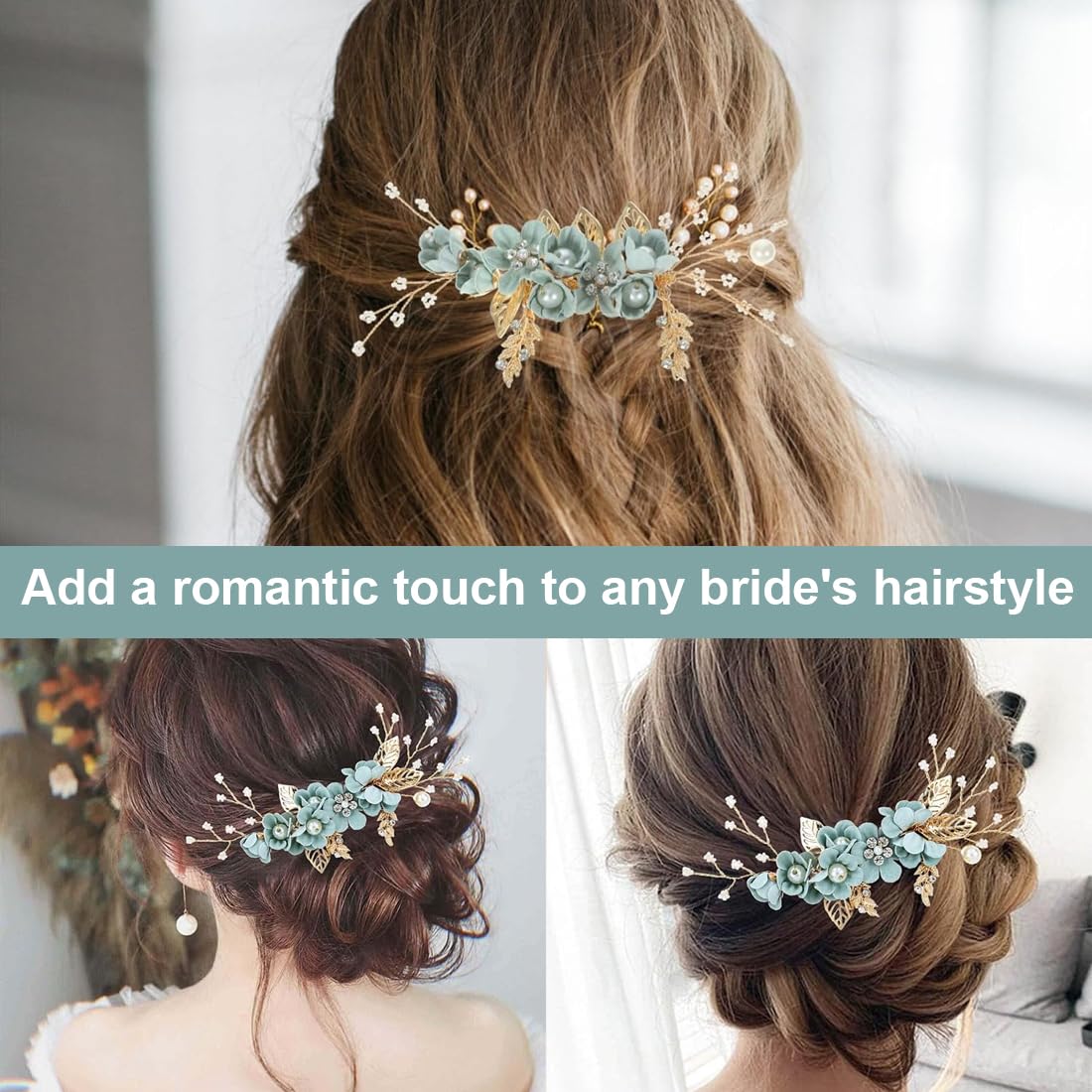 4 Piezas Peinetas para el Pelo, Adorno Pelo Novia con Cristales Verdes, Tocado de Novia para Bodas, Tocados de Pelo Verde para Mujeres, Peinetas para el Pelo Boda