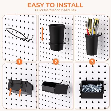 INCLY 12 Pack Pegboard Bins & Cups with Hooks, Peg Board Organizer Accessories Assortment Kit, Peg Board Tools Accessory Storage for 1/8 and 1/4 Pegboard Garage Workbench Craft Room Office Hobby