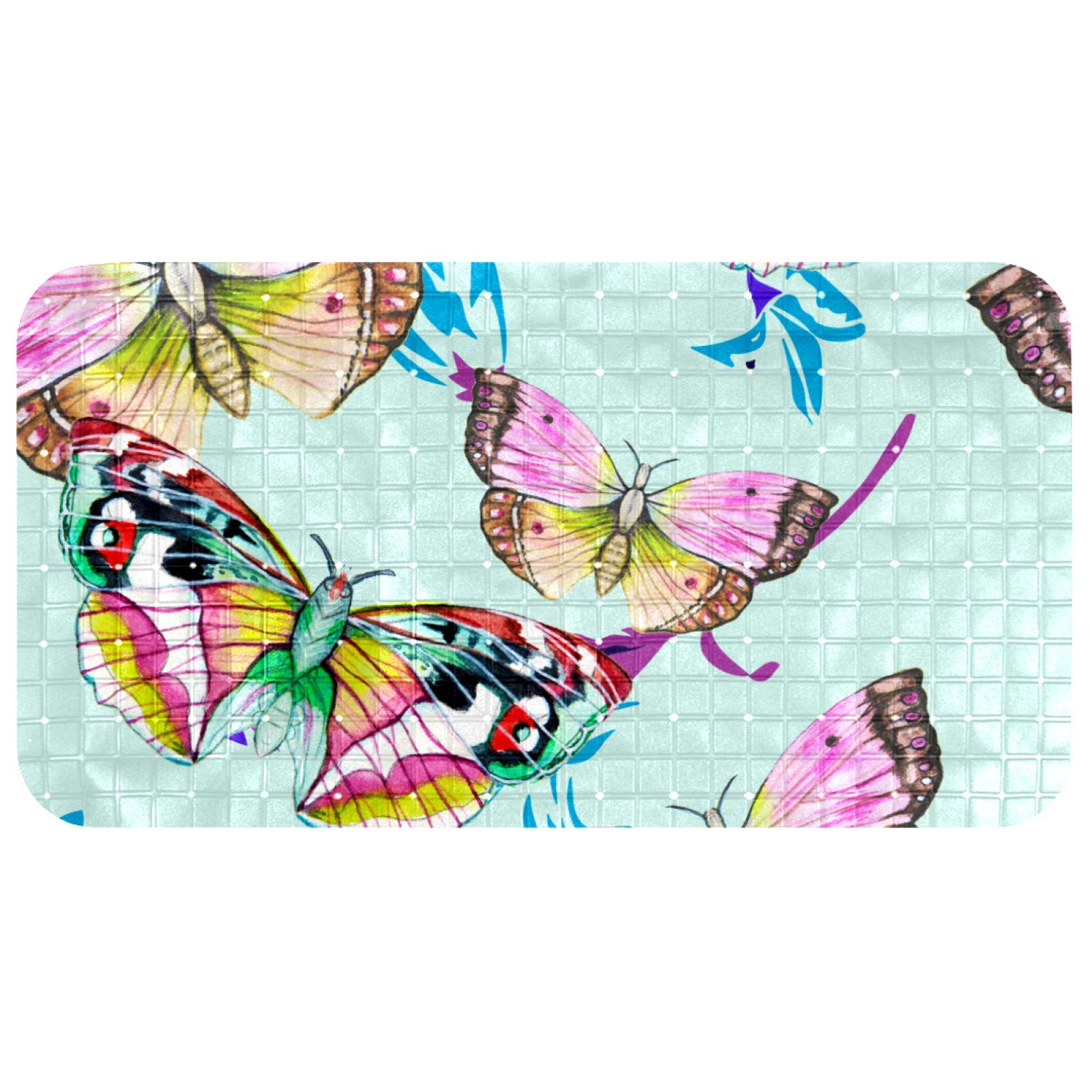 Alfombrilla de baño Bennigiry para ducha con estampado de alas de flores de 37,3 x 68,3 cm