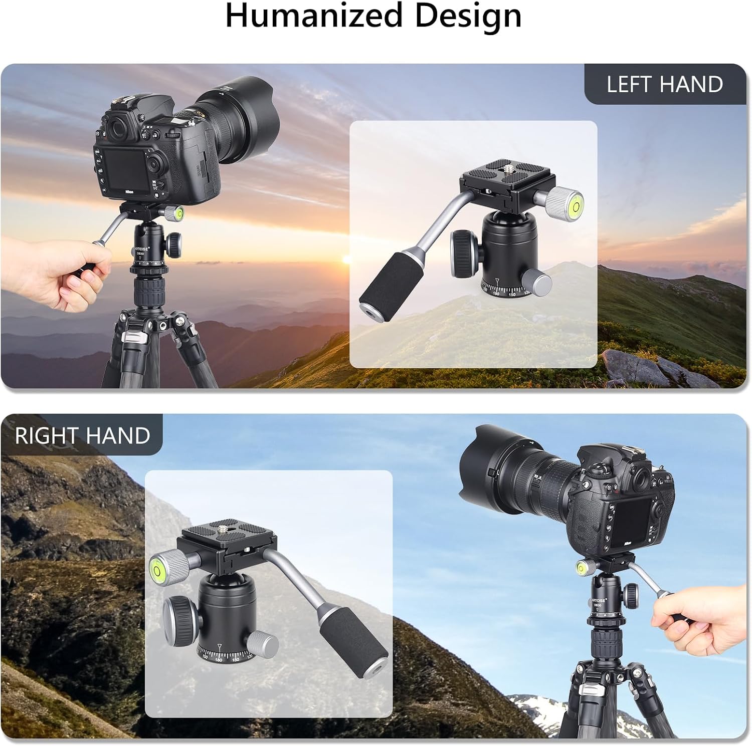 Ball Head with Handle ARTCISE All Metal CNC Ball Head with Two Quick Release Plates and Phone Clip for Tripod, Monopod, DSLR, Camcorder, DV, Telescope, Hunting，Max Load 22lb/10kg