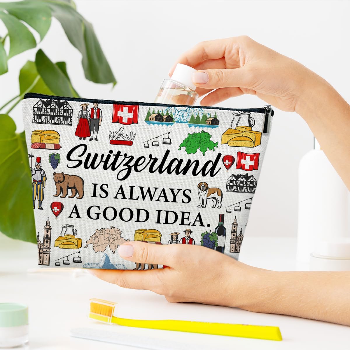 Switzerland Travel Makeup Bag, Vacation Gift, Switzerland Country Cosmetic Bag, Trip Souvenir and Travel Memory Gift, Merchandise Zipper Storage Organizer Pouch - Image 4