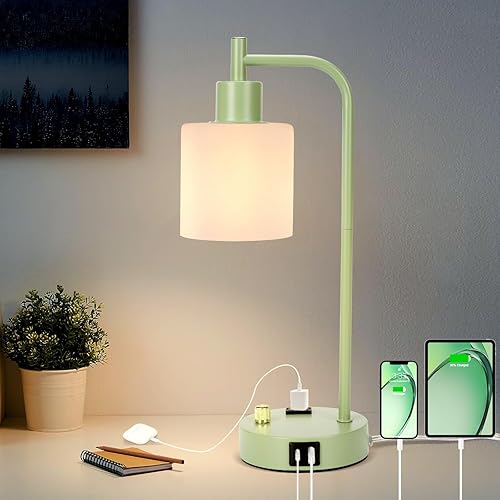 Miniatura 1 de GLITI Lámpara de mesa industrial, lámpara de escritorio, lámpara de escritorio regulable sin pasos con 2 puertos USB y toma de corriente alterna,