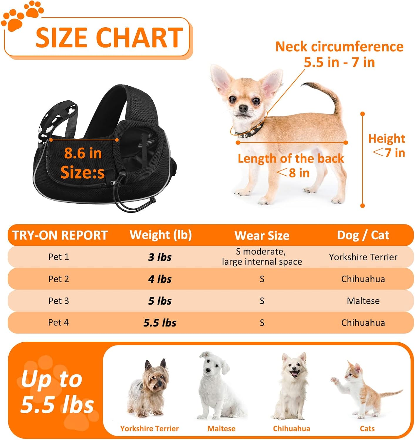 Small Dog Sling Carrier Puppy Sling Travel Cat Carrier Dog Carrying Bag Pet Carrier for Small Dogs Below 5 lbs Pet Supplies Cute Black