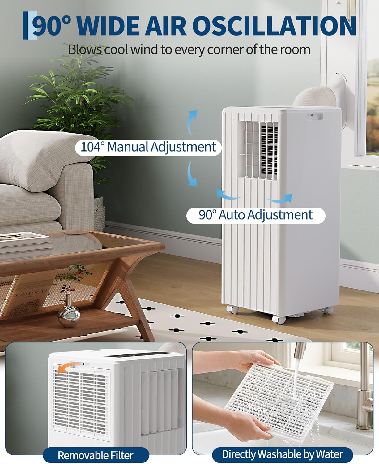 Garvee 8000 BTU Portable Air Conditioner, 3-in-1 Cooling, Dehumidifying & Fan for Rooms Up to 350 Sq. Ft | Quiet Sleep Mode | Energy-Saving 24-Hr Timer | AC Unit w/Remote & Full Window Kit, White
