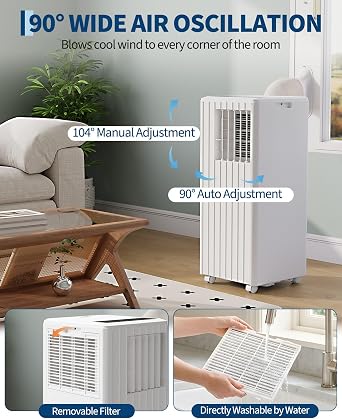Garvee 8000 BTU Portable Air Conditioner, 3-in-1 Portable AC Cooling, Dehumidifying & Fan for Bedroom, Apartment, Dorm & Rooms Up to 350 Sq. Ft, Sleep Mode, 24-Hr Timer, Remote, Window Kit, White