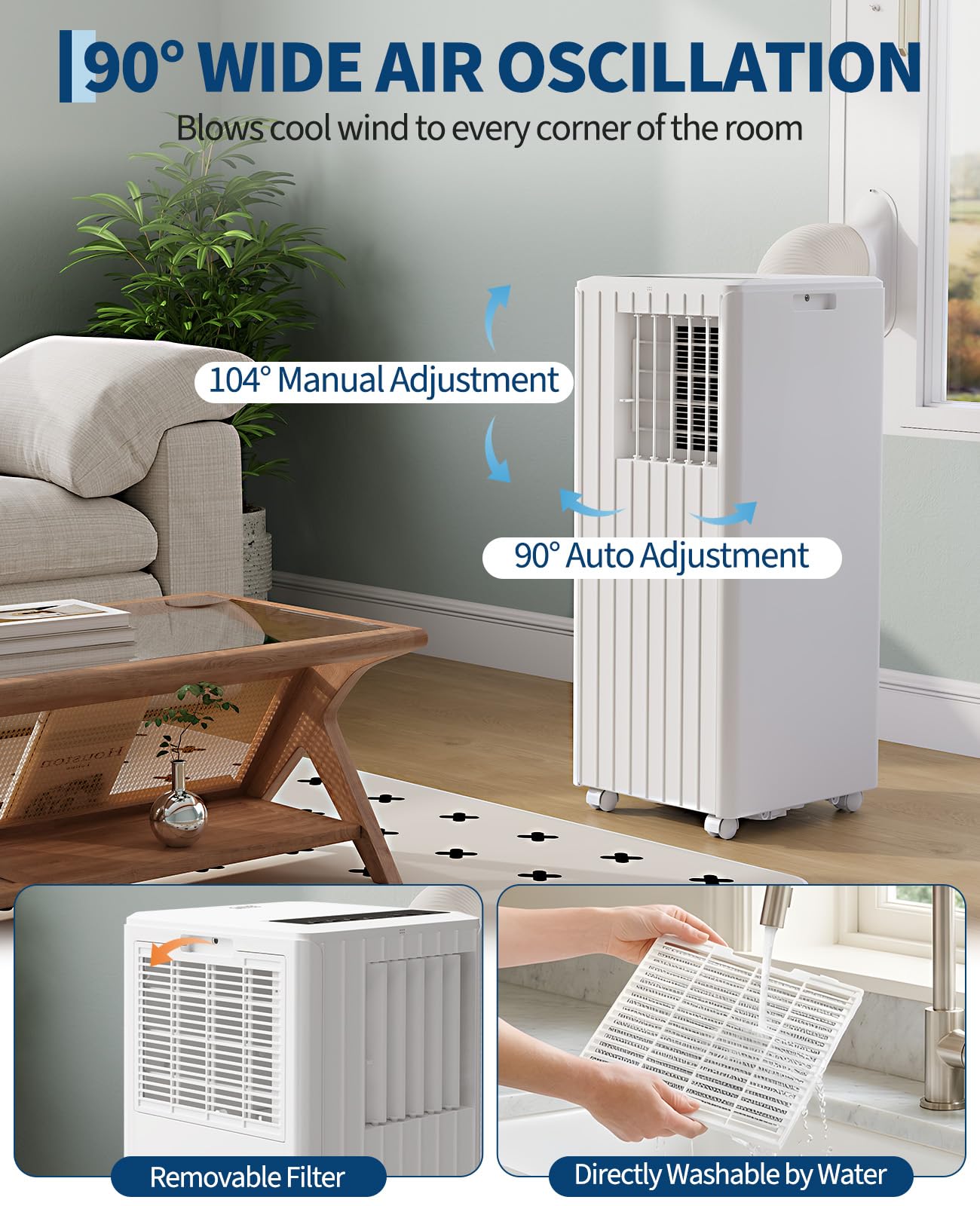 Garvee 8000 BTU Przenośny klimatyzator, kompletny zestaw okienny i pilot zdalnego sterowania w zestawie - Łatwa instalacja, chłodzi 350 metrów kwadratowych Ft Rooms, 24-godzinny timer, tryb uśpienia