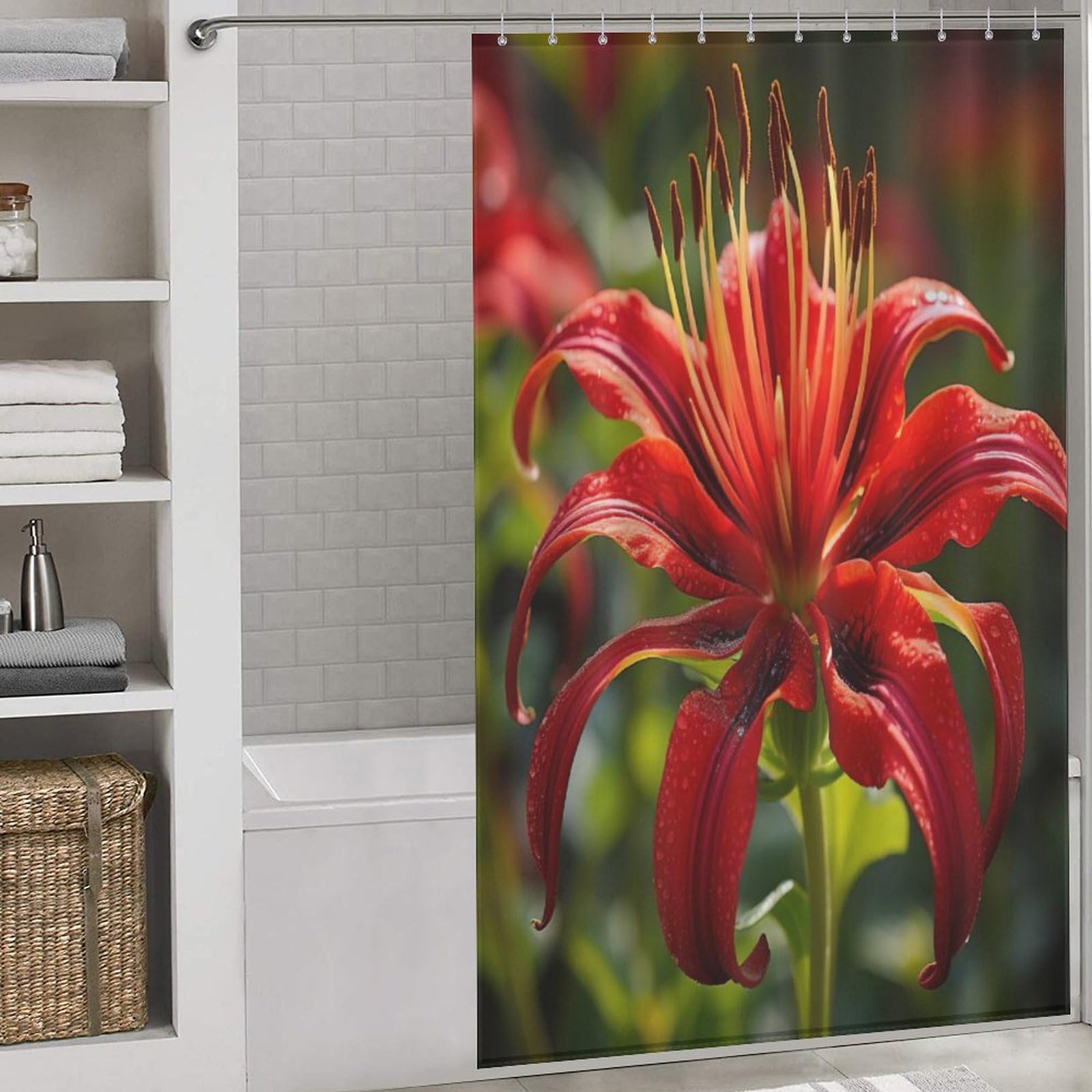 Rideau de douche fleuri en tissu 140x183 cm pour créer une ambiance spa dans la salle de bains