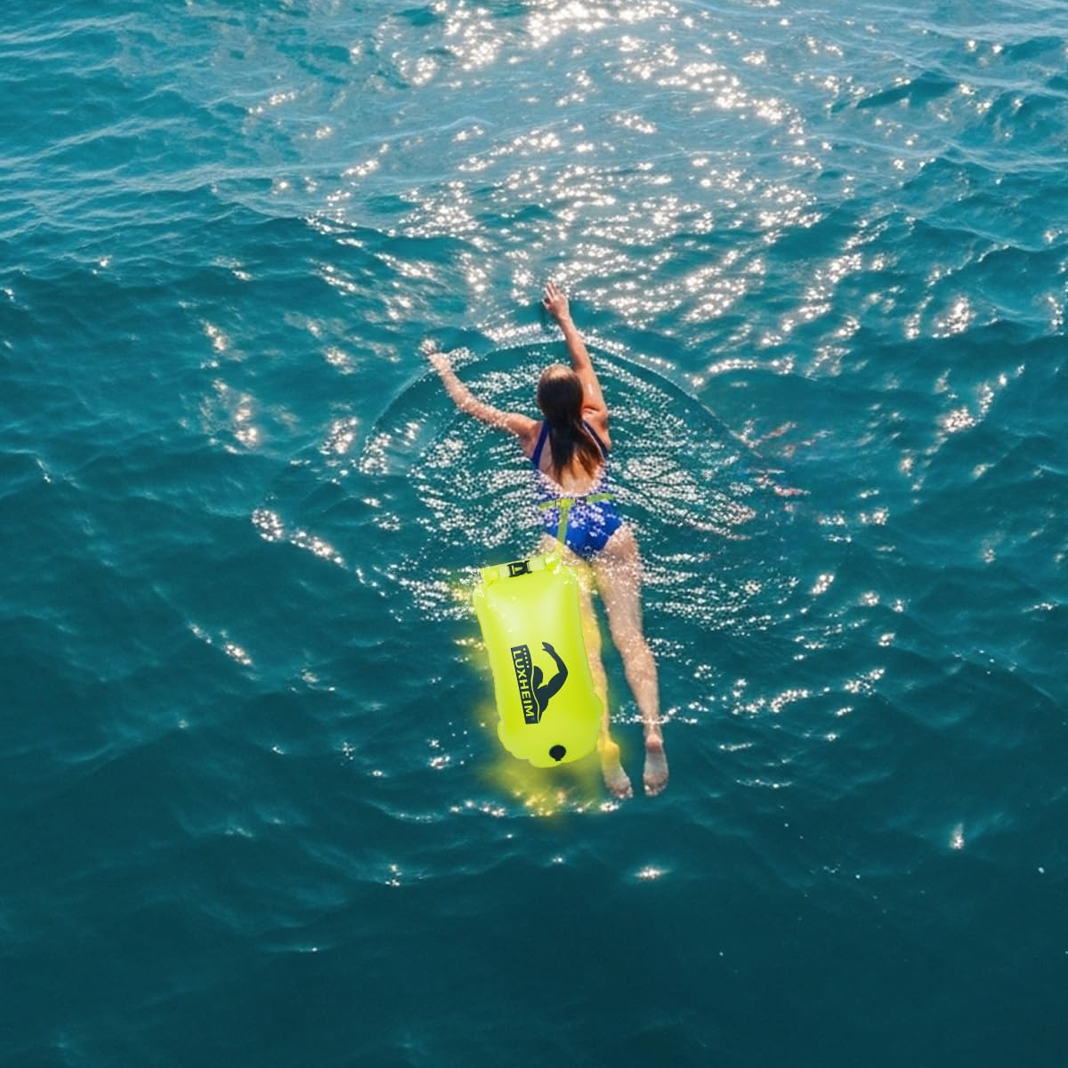 28L Galleggianti da traino per nuoto in acque libere Galleggiante da nuoto altamente visibile Dry Bag Impermeabile Galleggiante da traino gonfiabile in PVC per triathlon
