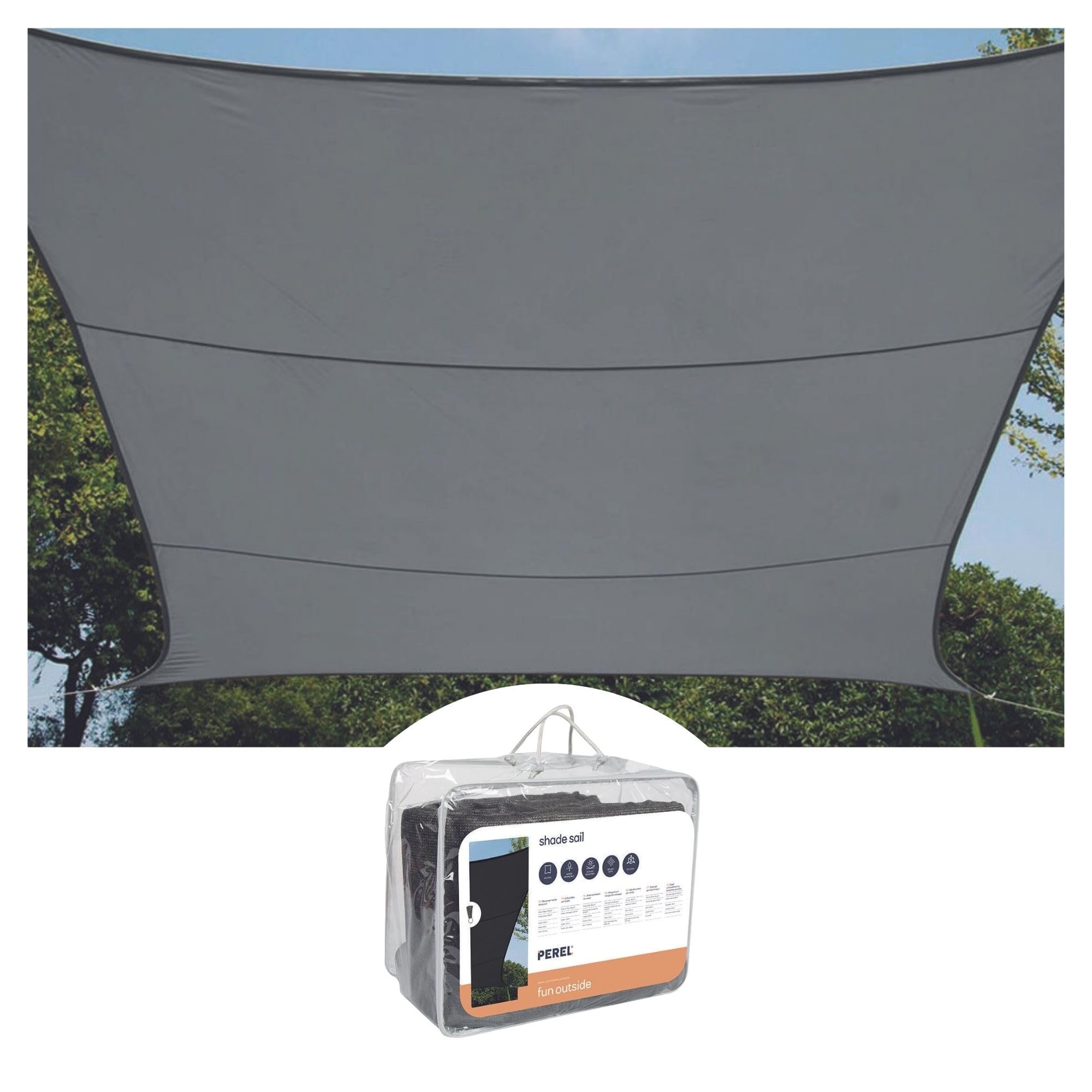 Toile extérieure terrasse grise avec 4 anneaux inox 5x5m