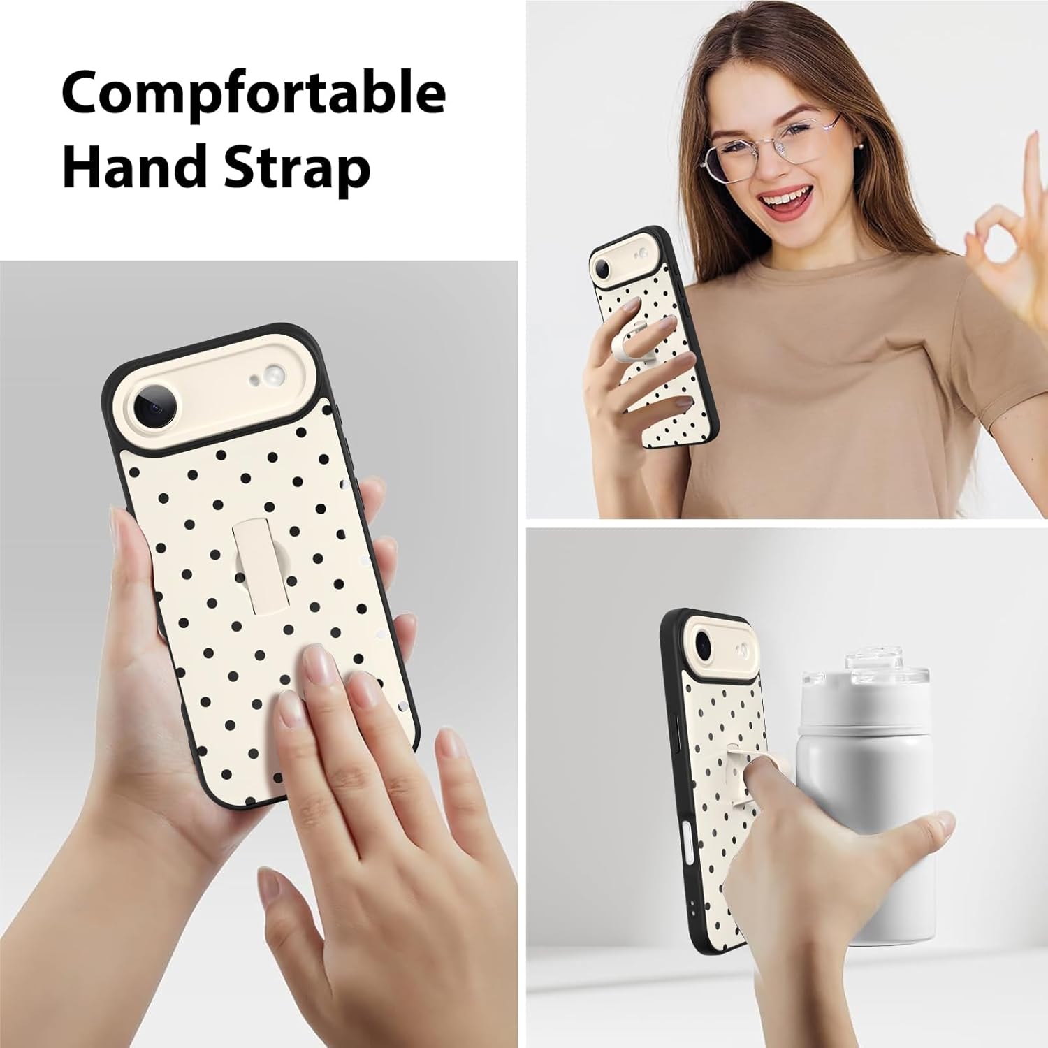 KANGHAR Compatible with iPhone Air Case White Dot Pattern Cute Wristband Stand Phone Cover for Women Girls Men Shockproof Slim Protective Cover Phone Air 6.7 Inch - Image 2