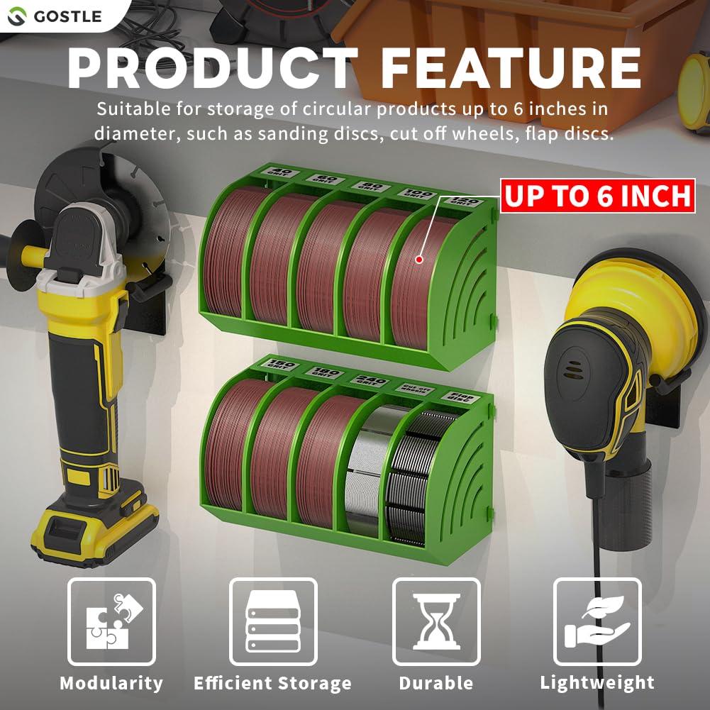 gostle 150 mm Sanding Disc Storage Box, Sandpaper Organizer with 8 Bins, Space-Saving Storage Rack, Offset Snap-On Connection - Image 2