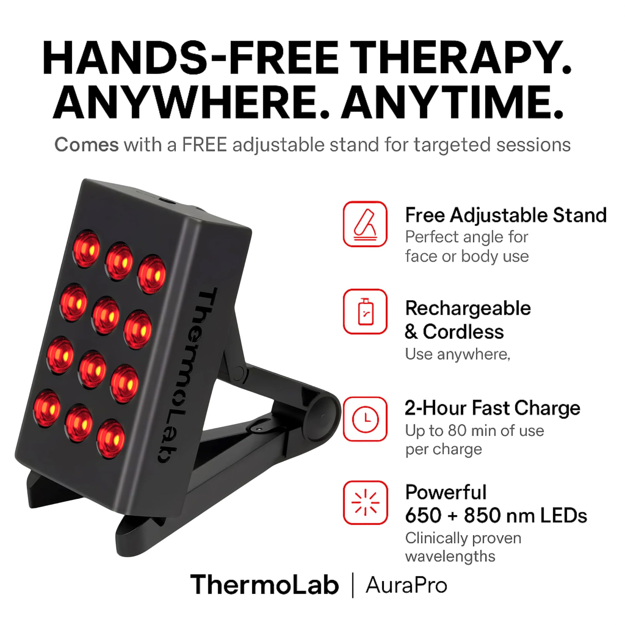 ThermoLab Lampada per terapia a luce rossa, pannello LED ricaricabile portatile con luce da 660 nm e 850 nm per benessere, relax ed energia, terapia a infrarossi compatta per casa e viaggi - Aura Pro