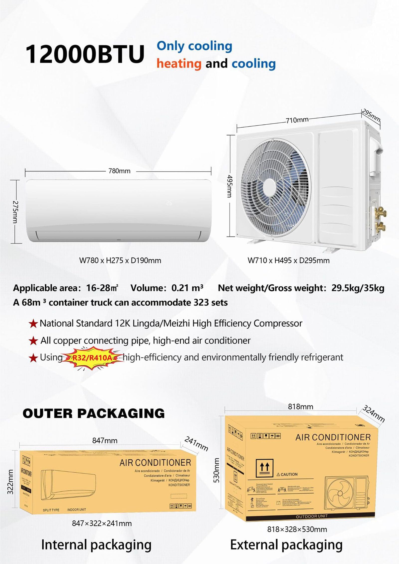 5-in-1 parete Split Pompa di calore AC, 9000 BTU Inverter Condizionatore d'aria con telecomando, Deumidificatore della ventola del riscaldatore per il soggiorno della camera da letto, risparmio energe