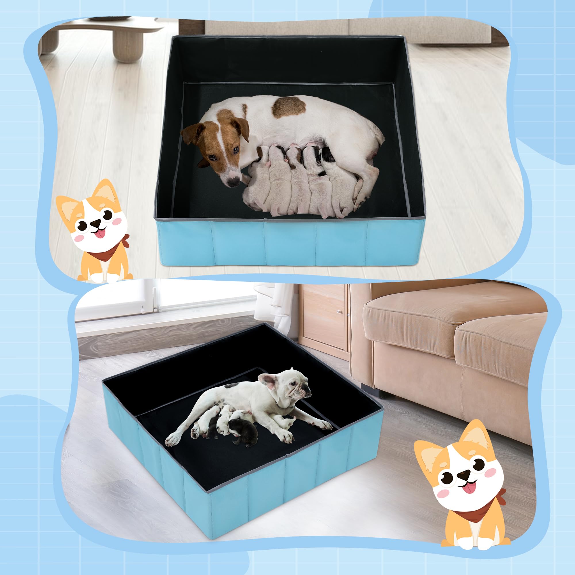 BALAPET Boîte de Mise Bas pour Chiens et Chiots, Parc de Mise Bas Pliable et Portable, Parc pour Chiot (Noir, carré, 94 x 94 x 30,5 cm)