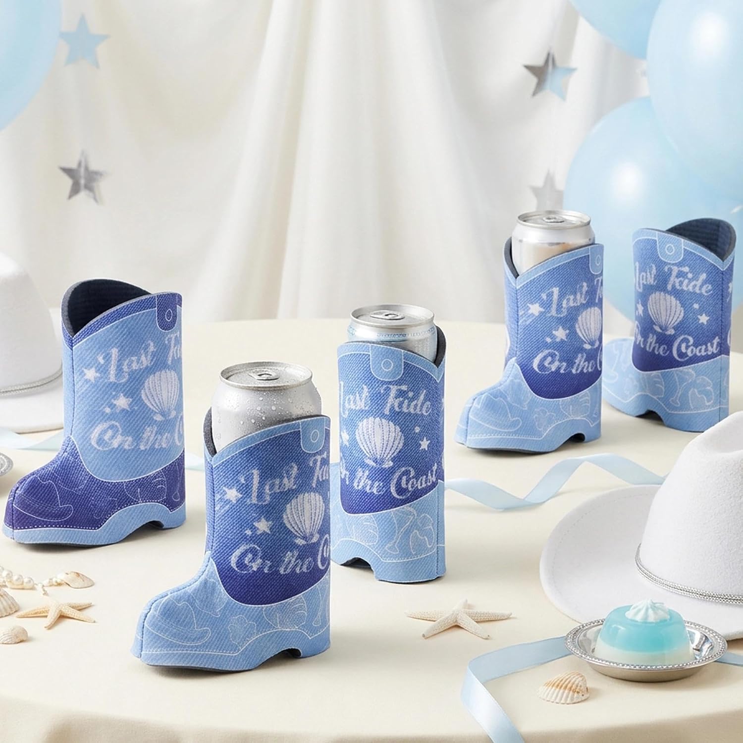 12 PCS Last Toast On The Coast Bachelorette Party Boots Can Sleeves, Summer Coastal Cowgirls Trip Weekends Beach Party Favors Bulk for Bride Squad Bridesmaid Gifts Decorations Supplies