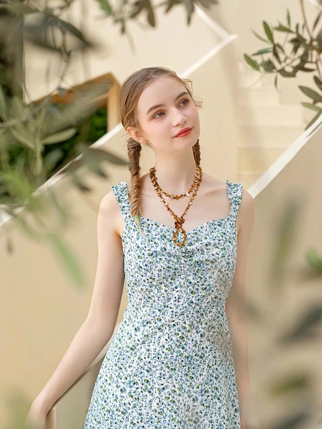 Firstmeet Long Knotted Beaded Necklace Boho Glass Beads Handmade Necklace for Women - Image 2