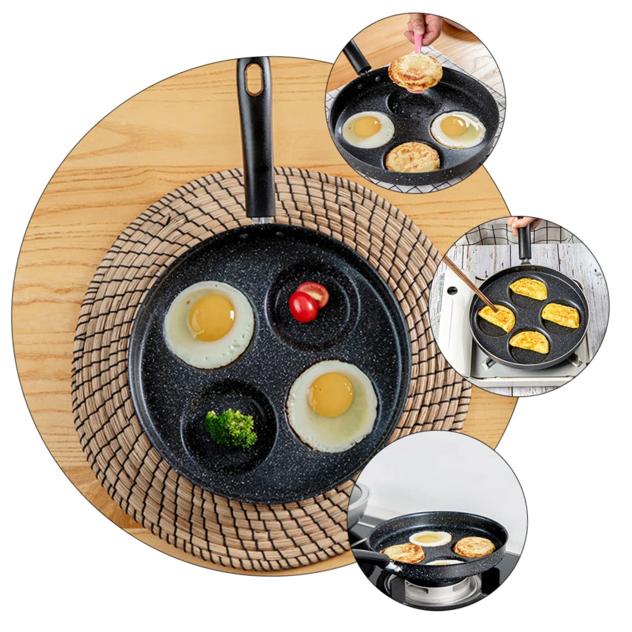 VOSAREA 2 Pezzi Padella Antiaderente Multipurpose Scomparti per Frittate e Waffle Compatibile con Cucine Induzione Design Resistente e Facile da