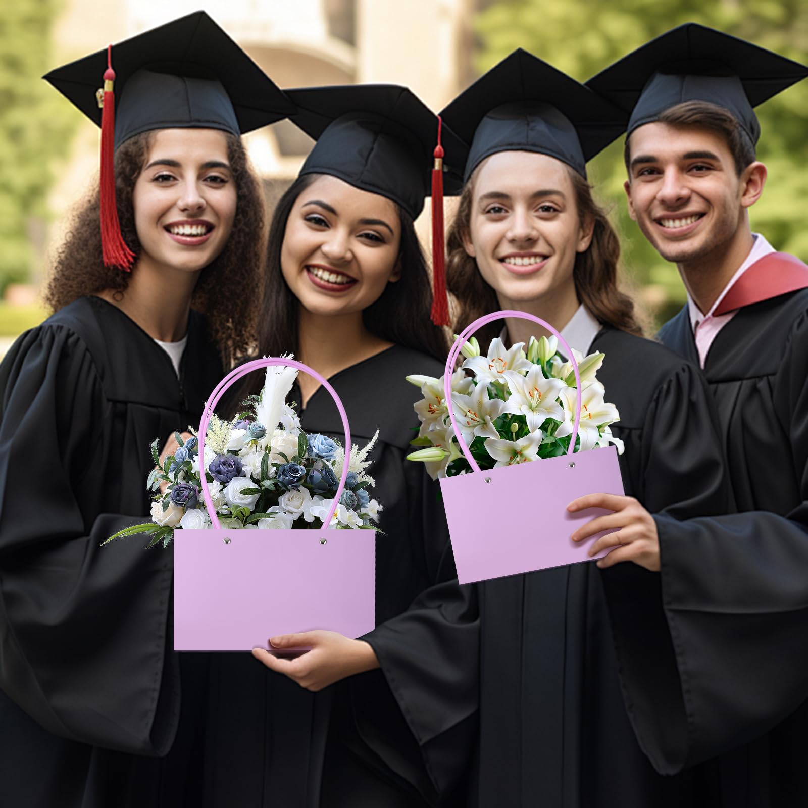 Bakbania Confezione da 16 sacchetti di carta per fiori, per bouquet, rettangolari, con manici, scatole floreali in carta per fiori, matrimoni, compleanni, lauree