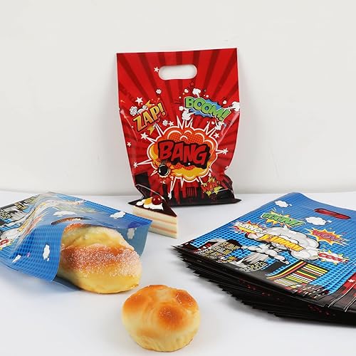Miniatura 4 de 50 bolsas de regalo de héroe con temática de héroe de feliz cumpleaños, bolsas de regalo de héroe de acción de héroe, bolsas de regalo de plástico
