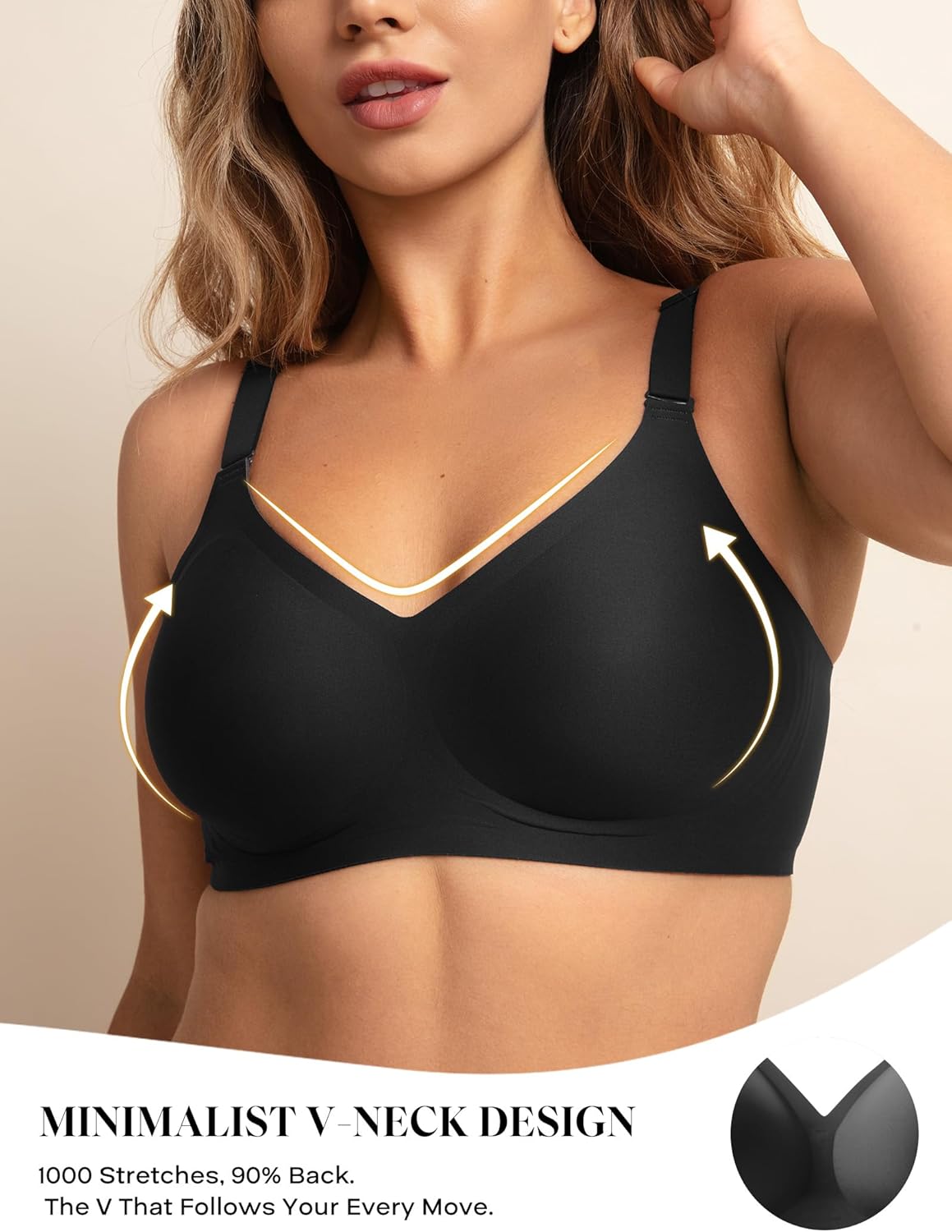 Women V Neck Wireless Bra Full Coverage Comfort Jelly Strip Bras Supportive Seamless Bralette - Image 2
