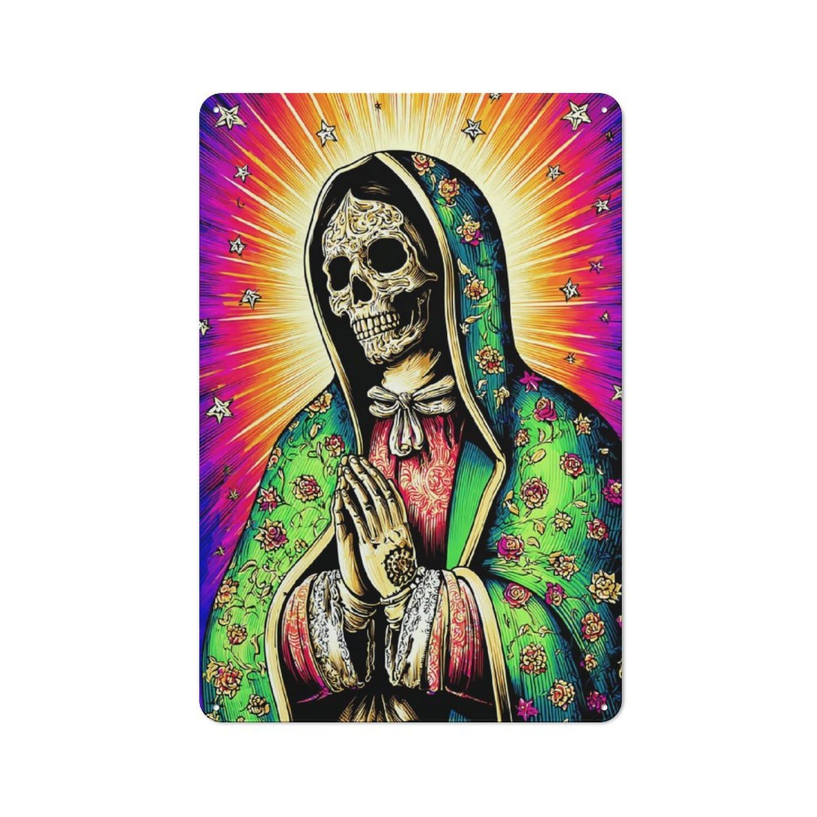 Junmoney Skull Virgin With Floral Veil Office Metal Sign With Design 30X20cm, Classic Study Room Decor For Office, Study, Studio Or Hallway