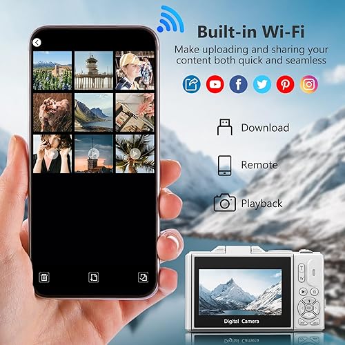 Vista 3 de Cámara Digital 4K para Fotografía, Cámara de Vlogging de 64MP para YouTube con Pantalla Abatible de 3" 180°, Cámara Point and Shoot con Zoom Digital