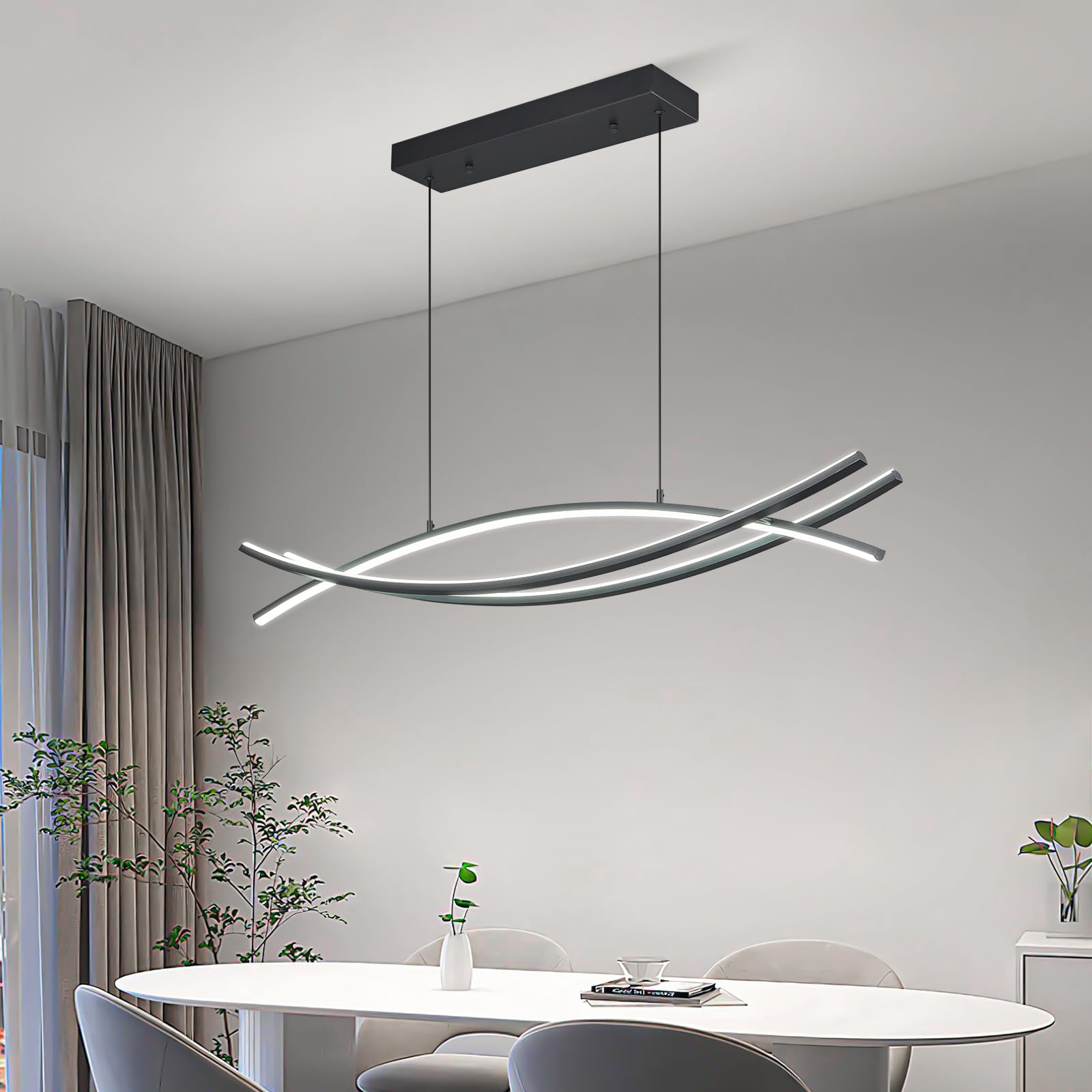 FDPBY Modern Black LED Chandelier 6000K 28W dimmable Pendant Light for Living Room Dining Room Kitchen Island Bedroom Foyer