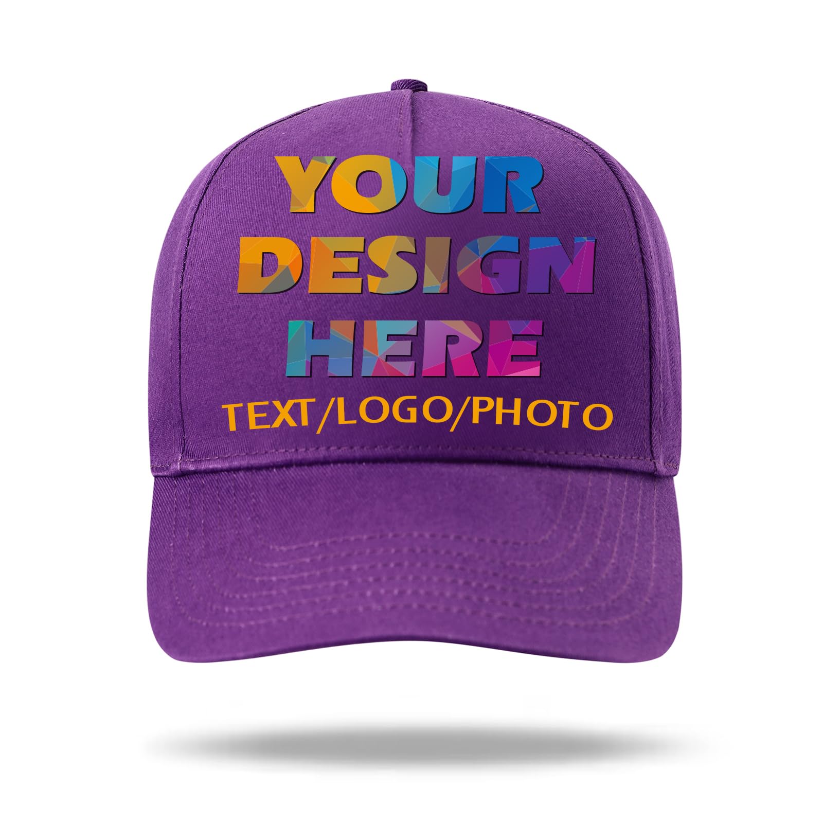 Huale Pod Unisex Purple Custom Baseball Cap With Text Logo Photo - Custom Personalized Hats For Men & Women - Adjustable Buckle Custom Hat