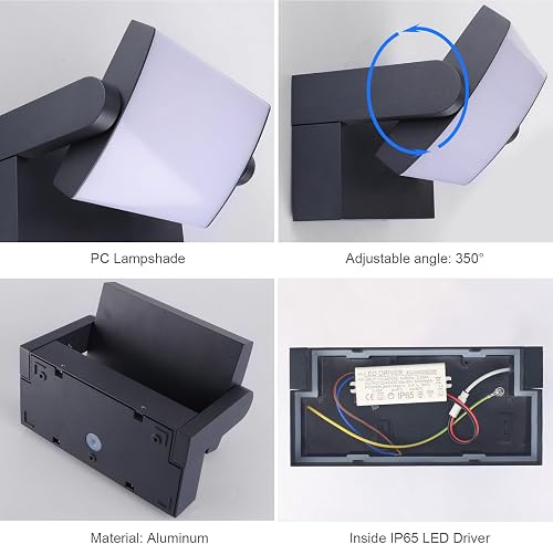 Klighten 24W Applique Parete LED Esterno Luci da Esterno 3000K, Antracite | Impermeabile IP65, Alluminio, Girevole, 1500 Lumen, Lampada da Parete per Esterno/Interno - 2