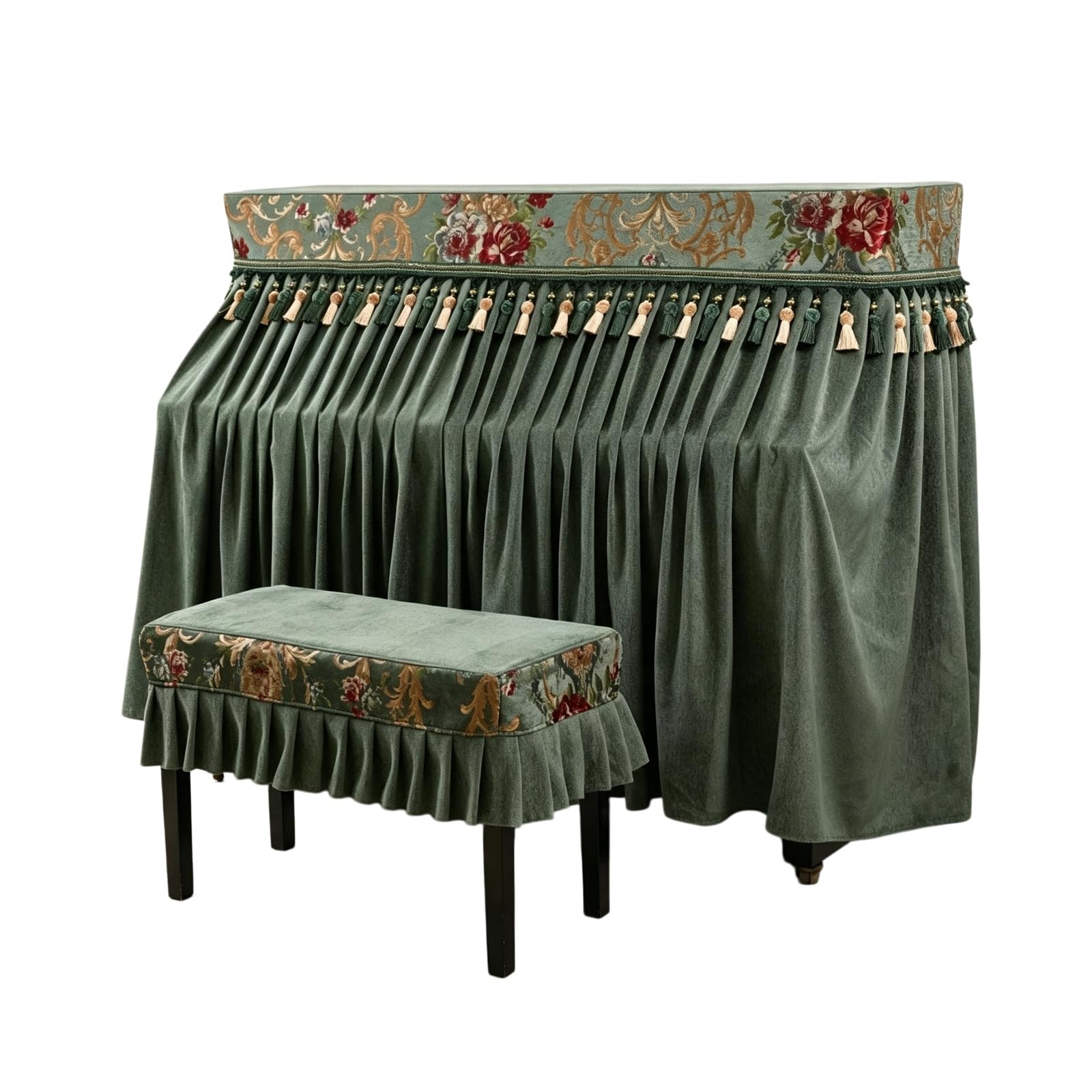 Copertura for pianoforte verticale, tessuto spesso verde, protezione completa, design con apertura centrale for la maggior parte dei pianoforti verticali(Piano Cover+Double Bench Cover)