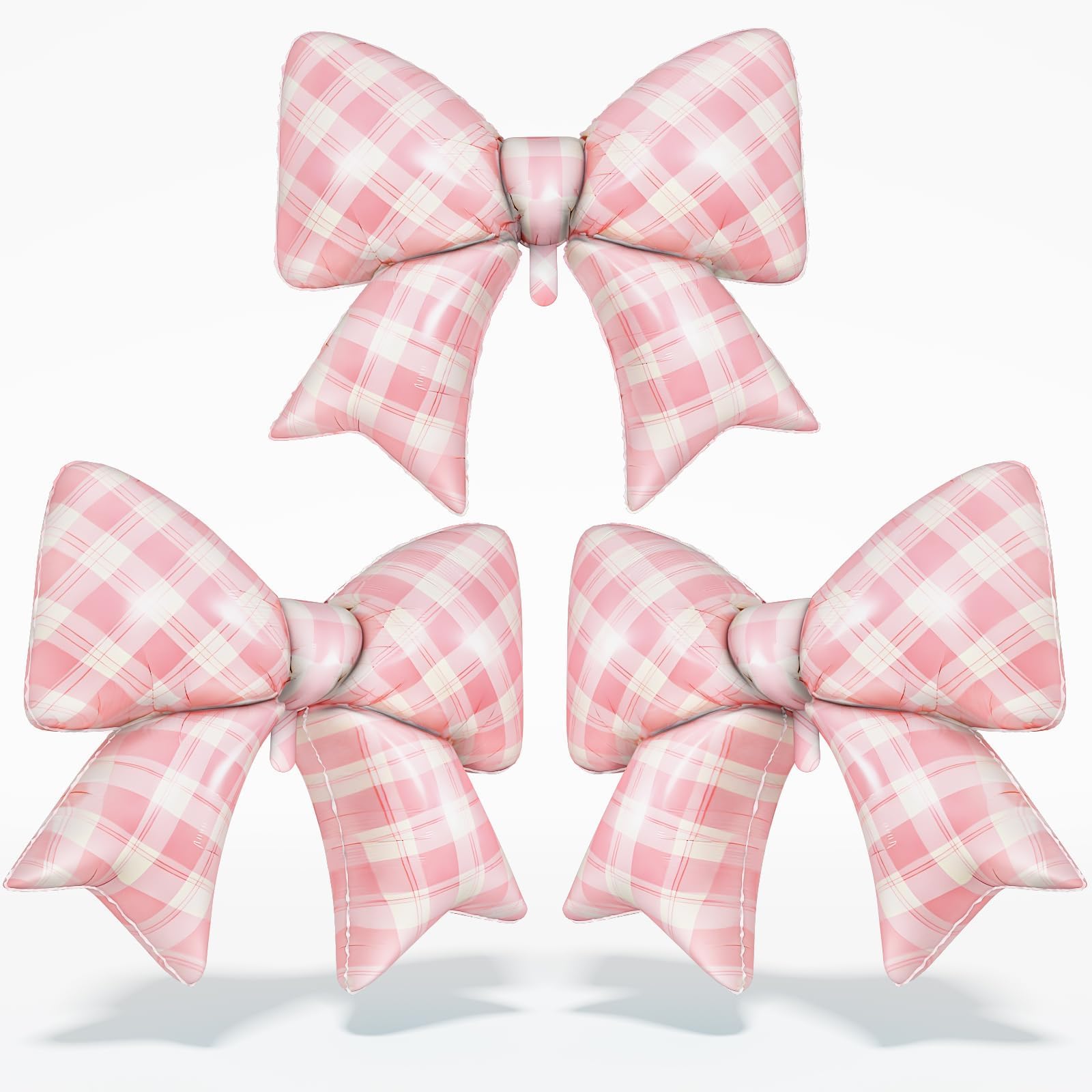 Pink Checkered Bow Foil Balloons 38 Inch, Giant Pink Plaid Gingham Bow Balloons for Women Girls Coquette Birthday One Silly Goose Baby Shower Bridal Engagement Wedding Picnic Themed Party Decorations