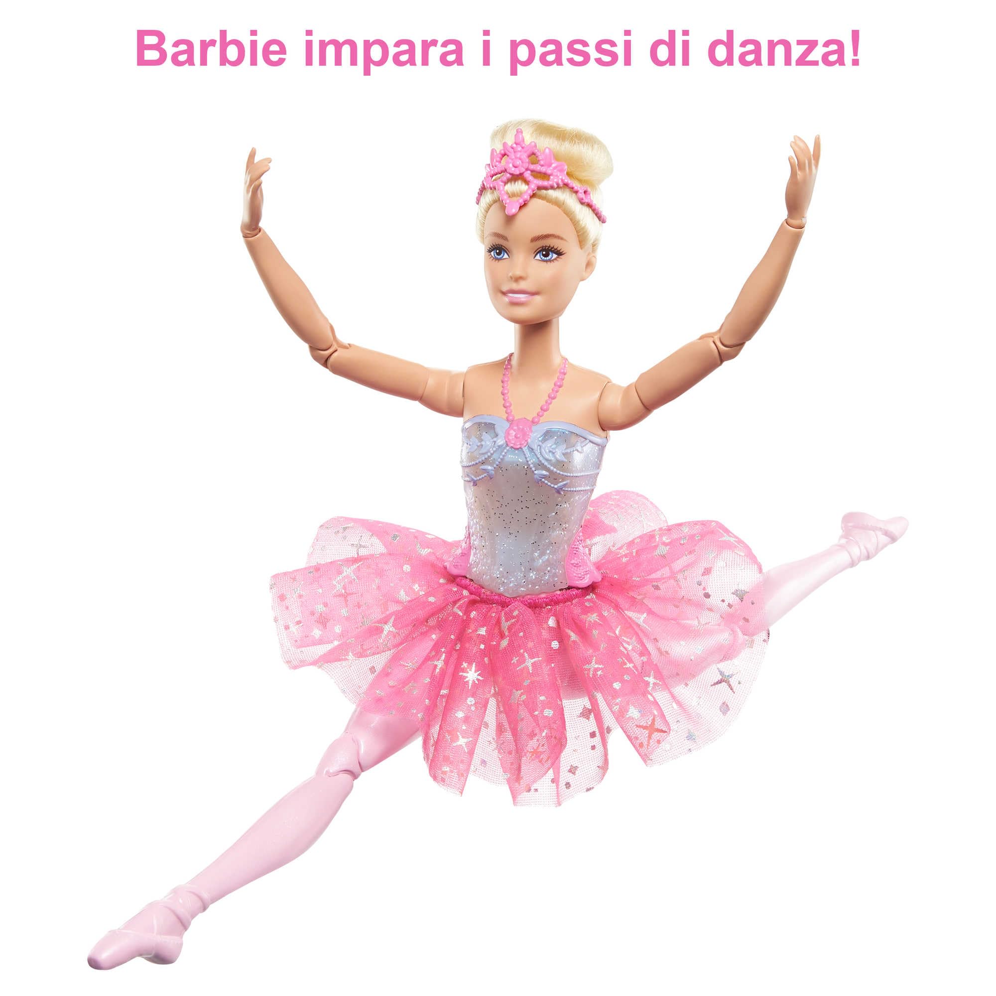 Barbie Dreamtopia Luci Scintillanti - Bambola Ballerina Magica dai Capelli Biondi, con Coroncina e Tutù Rosa, Giocattolo per Bambini 3+ Anni, HLC25