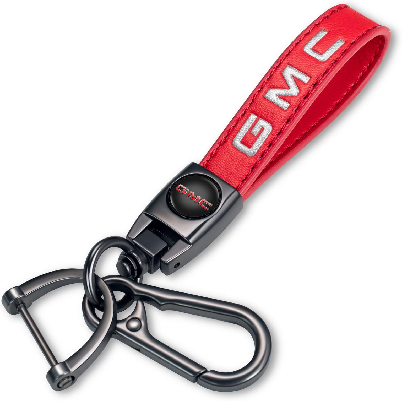 Kevisy Genuine Leather Car Keychain for GMC Sierra Denali Canyon Terrain Yukon Jimmy Acadia,Car Key Chain Ring Accessories for Men and Woean Red