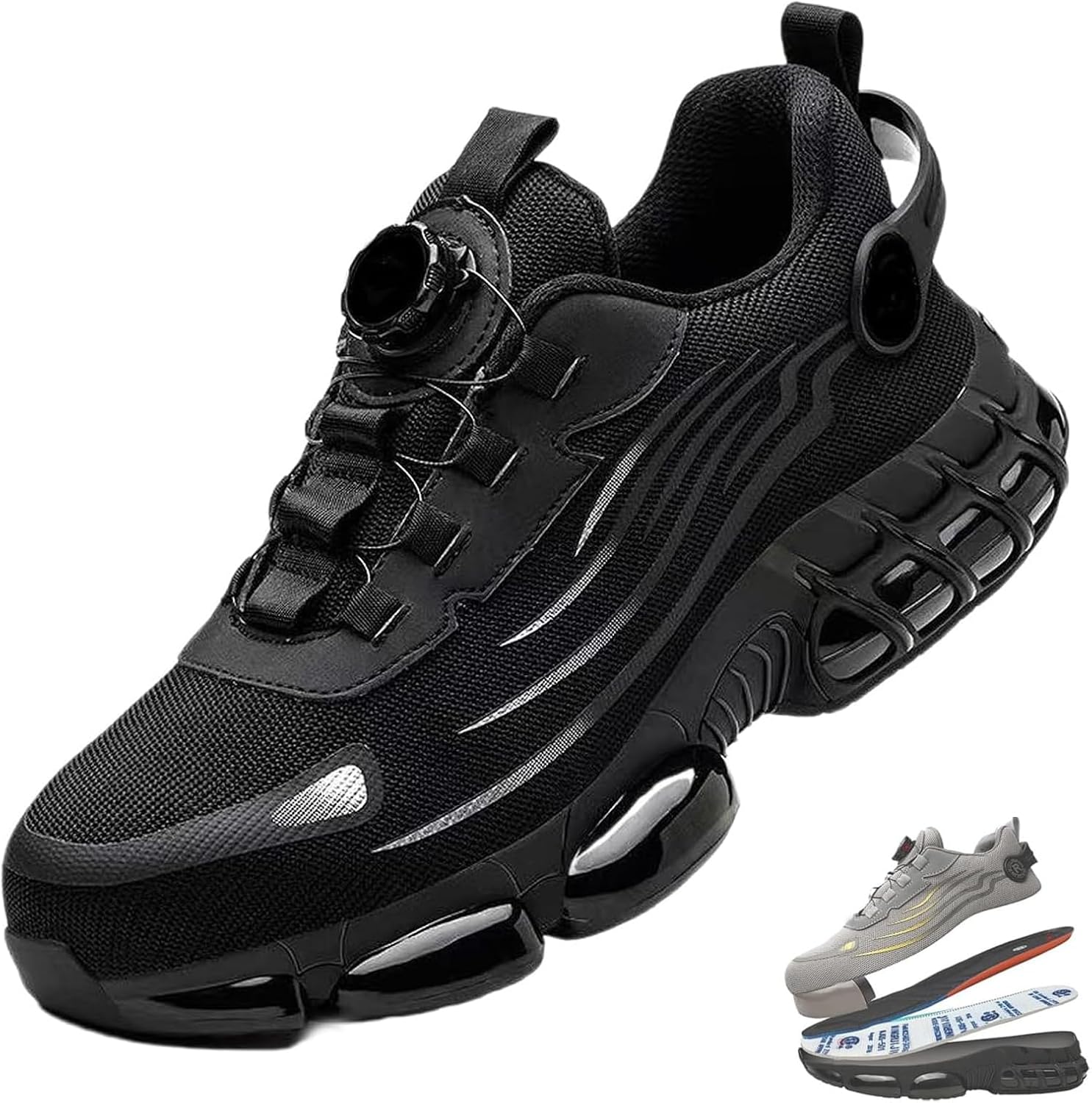 Noozier Safety Shoes Mens Steel Toe, Evontura Work Steel Toe Shoes, Evontira Power Trainers, Comfortable Puncture Proof Slip On Sneakers
