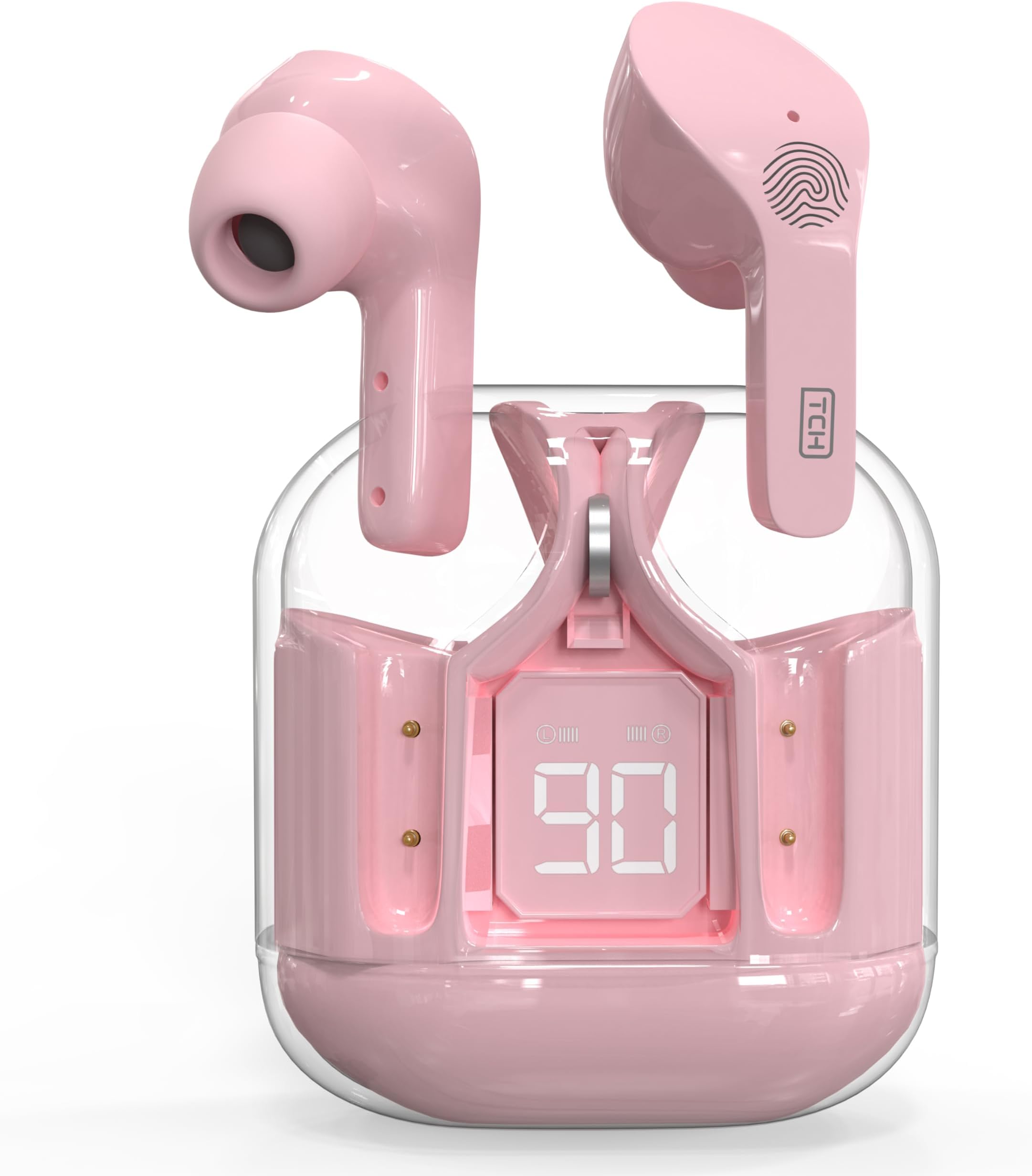 TCH T60 SonicSphere: Advanced True Wireless Earbuds Redefining Sound with Next-Level Bass, Extended Battery Life, Rapid Wireless Charging via Bluetooth 5.3, Design IOS+Android (T60 PINK)