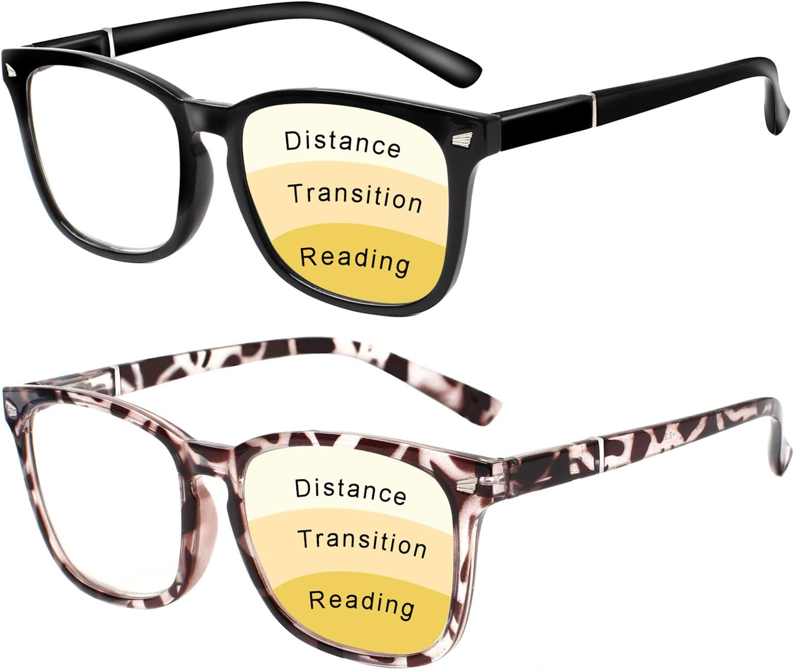 Progressive Multifocus Reading Glasses Women Men Blue Light Blocking, Anti Eye Strain/Glare/UV Filter Computer Readers (1 Tortoise 1 Black, 3.50)