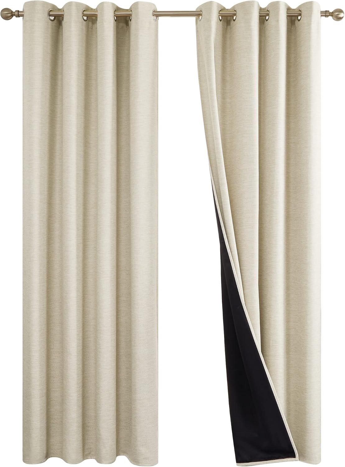 Amazon Brand - Pinzon Faux Linen Total Blackout Curtains, Double Layer Grommet Noise Reducing Panels, Beige 52x96 Inch