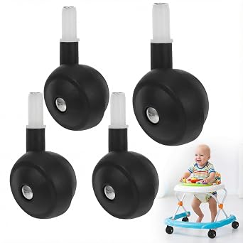 4PCS Baby Walker Replacement Wheels for Baby, Quiet Walker Wheels Stroller Caster Accessories, Universal Stem Mount Casters for Strollers, Push in Detachable Design, Repair 360 Smooth Rolling, PP