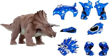 Armorsaurs Armor-Up Triceratops Dinosaur Cobalt - Action Figure, 7 Removable Armour Pieces with Tail-Triggered Chomp Action, Suitable for Children Ages 6+