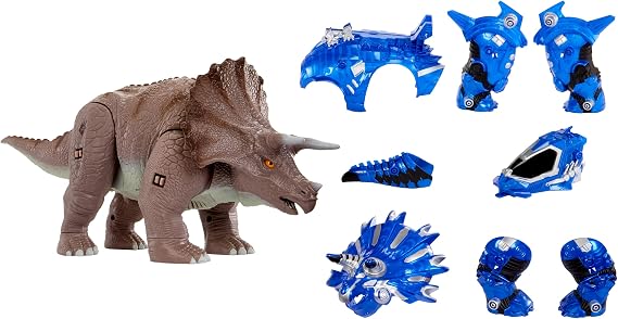 Armorsaurs Armor-Up Triceratops Dinosaur Cobalt - Action Figure, 7 Removable Armour Pieces with Tail-Triggered Chomp Action, Suitable for Children Ages 6+