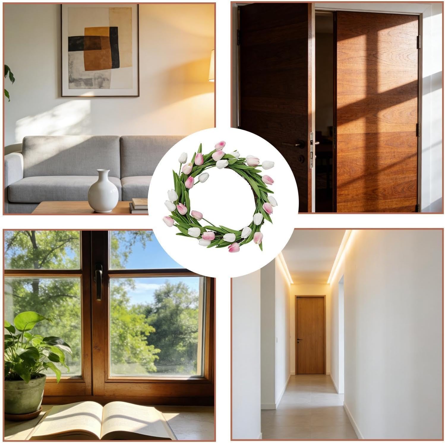 Artificial Greenery Wreeath - 45cm Large Spring Door Decor, Lush Foliage Ring Wreath, Indoor Outdoor Decoration